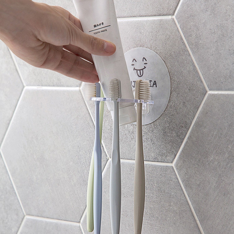 Multifunctionele Sterke Zuigkracht Muur Vormige Tandenborstel Rack Badkamer Tandenborstelhouder Punch-Gratis Badkamer Plank Tandpasta Houder