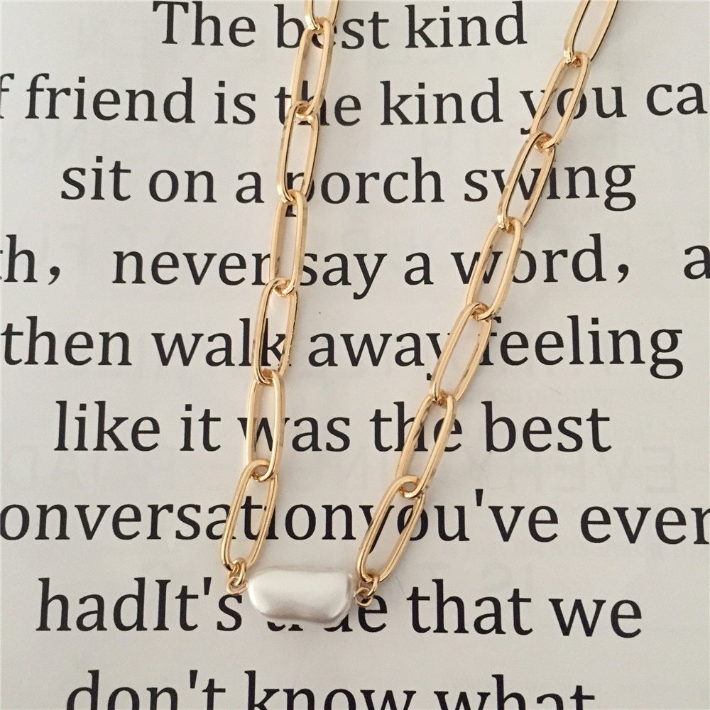 Gold Color Plating Irregular Pearl Pendant Necklace For Women Girl Delicate Bohemia Collar Jewelry