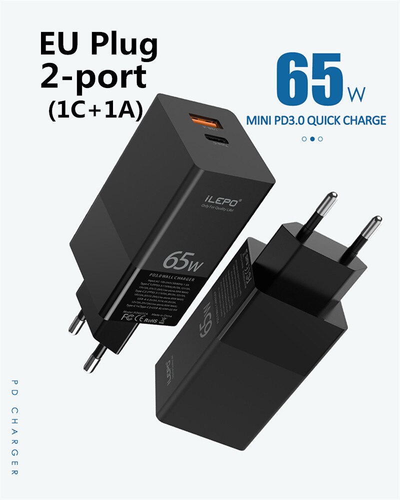 65W GaN USB C PD MagSaf* Power Adapter 2-Ports Fast Smart Mobile Phone Quick Charger For Laptop Macbook iphone Xiaomi Huawei: EU 65W GaN Charger