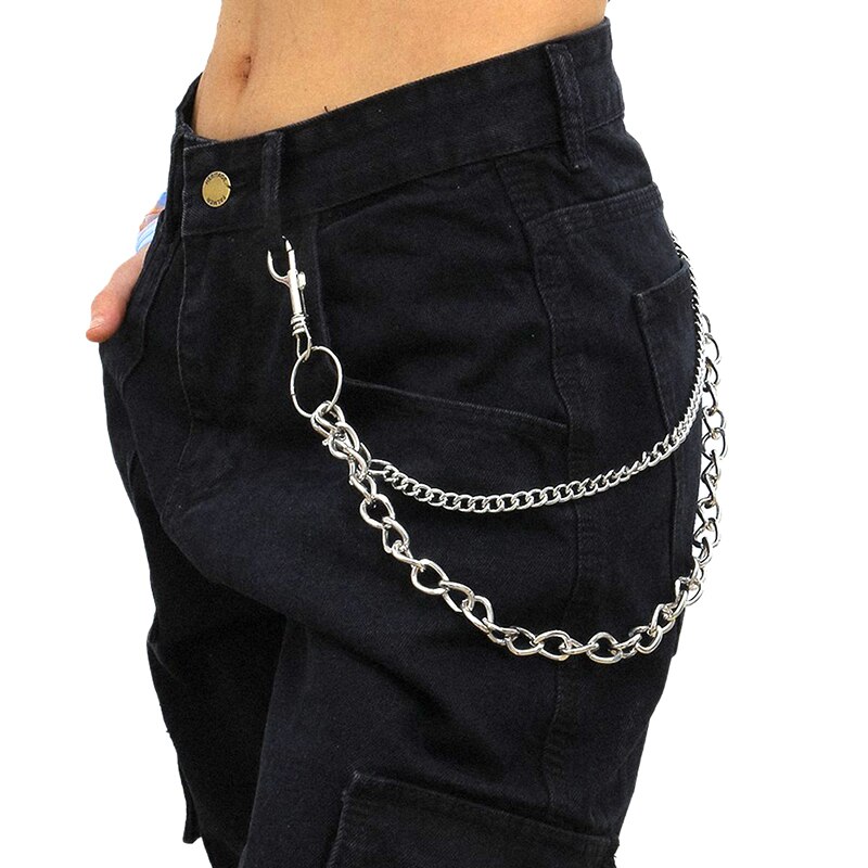 2 Layer Metal Silver Color Belt Chain Rock Punk Style Hip-hop Pants Chain Waist Belt Unisex Trouser Accessories Good