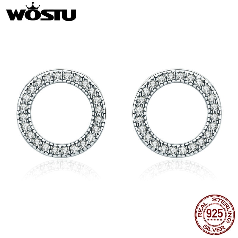 WOSTU Top 925 Sterling Silver Simple Round Circle Stud Earrings for Women Wedding Engagement Silver Jewelry FIE417