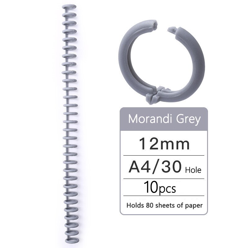 Anillo de encuadernación de plástico de hojas sueltas, anillos en espiral de resorte para 30 agujeros, A4, A5, A6, papel, cuaderno, papelería, suministros de oficina, 10 piezas, 30 agujeros: morandi gray