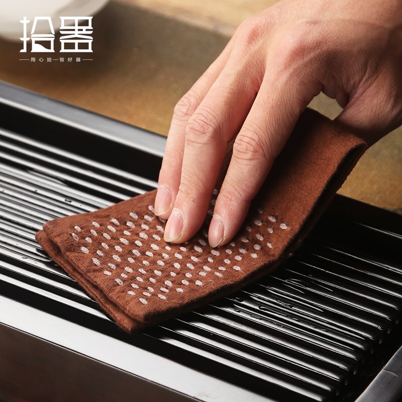 Retro Chinese Geborduurde Theedoek Japanse Thee Doek Pot Pad Tafelkleed Absorberende Katoen Hennep Verdikte Thee Plaat Accessoires
