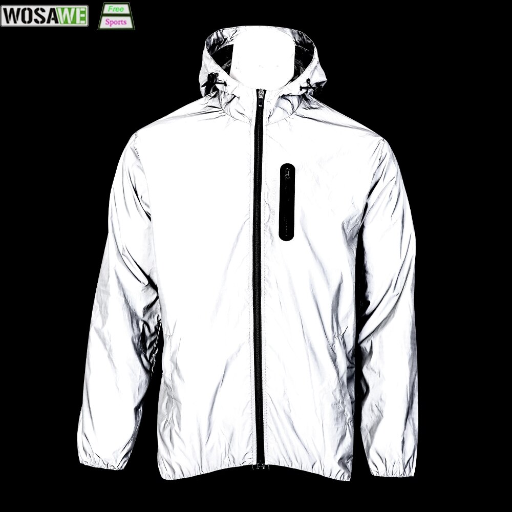 WOSAWE Full Reflective Cycling Jacket Night Riding Necessity Men Spring Autumn Hooded Windbreaker Windproof Waterproof Jacket