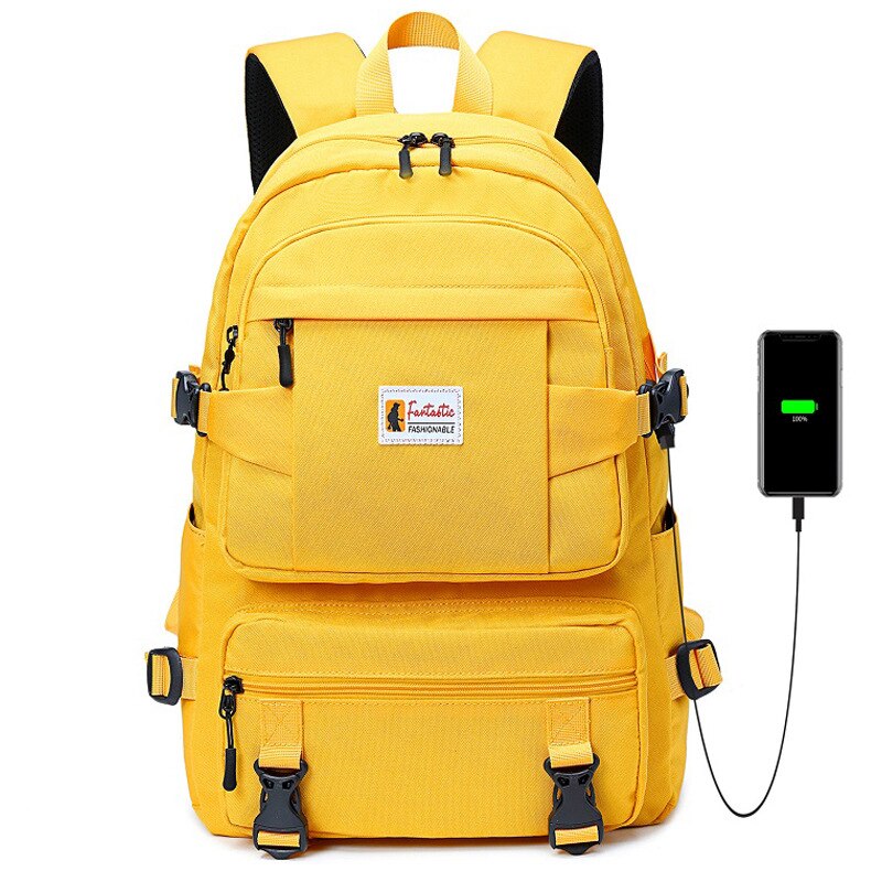 Marca menino sacos de escola do adolescente meninas cor sólida leve resistente à água mochila esportes mochila escolar suprimentos feminino presente: Yellow