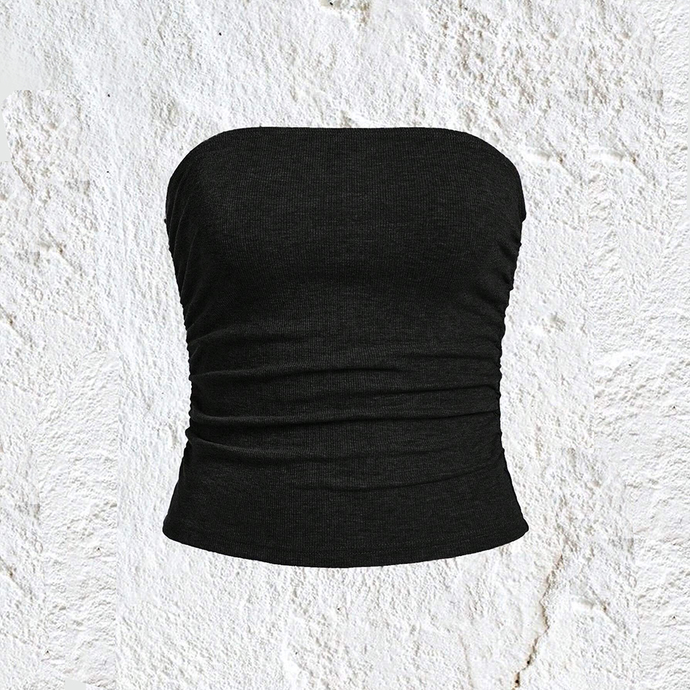 Mia Muse mouwloze tanktops en camis voor dames, off-shoulder skinny fit, Koreaanse stijl, effen zomer, casual basic tops: M / Black