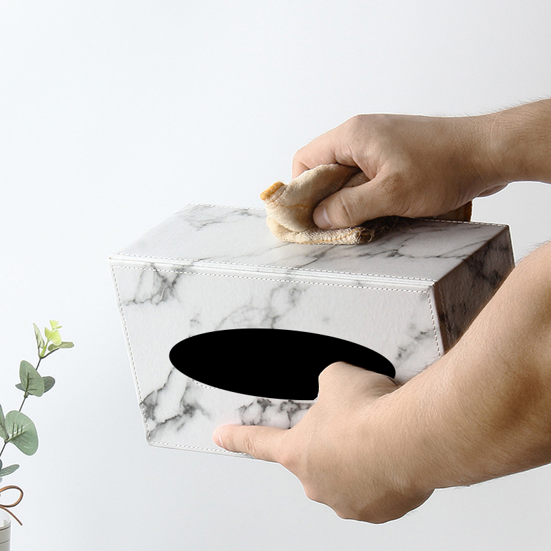 Marble Pattern Rectangular Leather Tissue Box Cover Holder Hotel Drawer Light Luxury Business Office Dining Leather Tissue Box