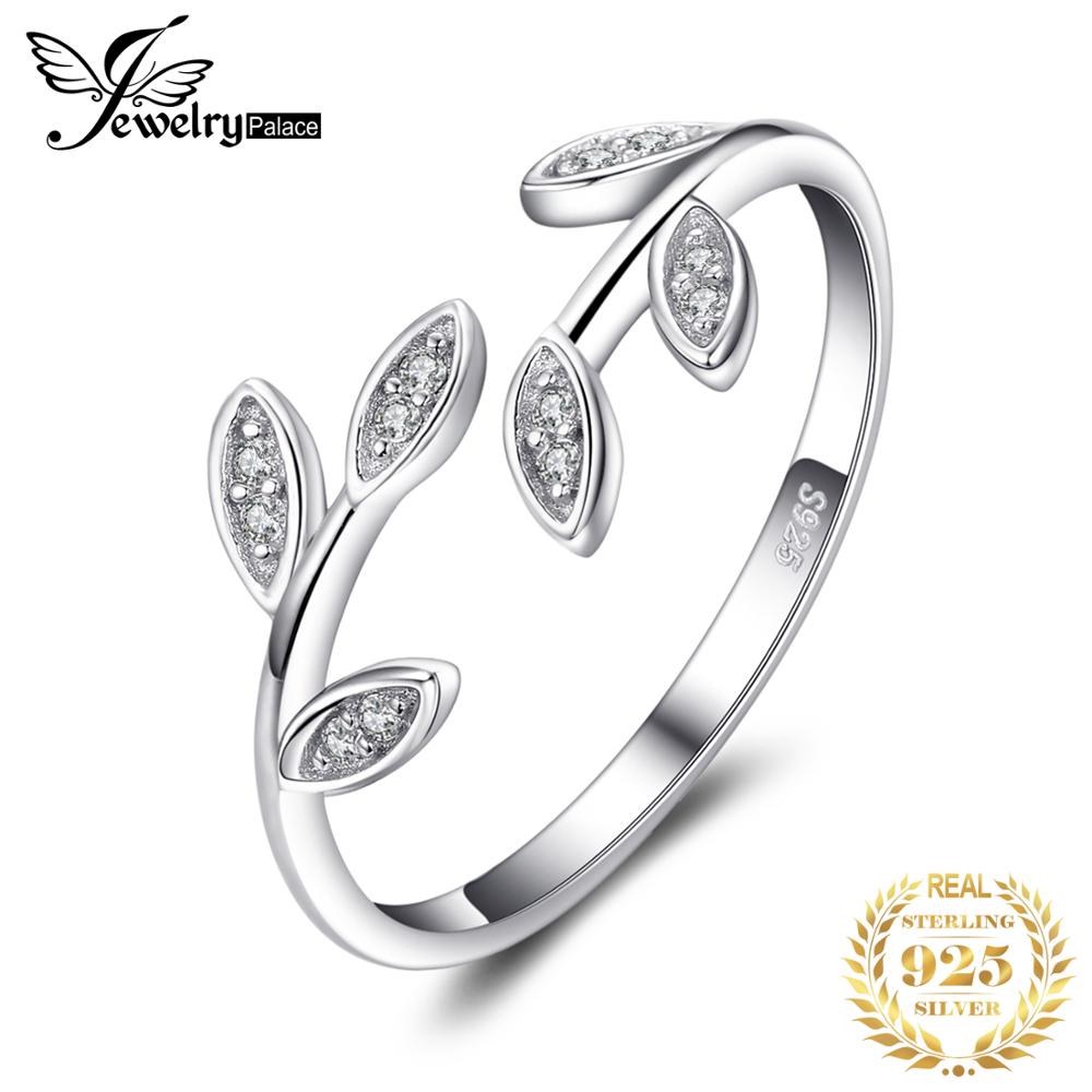 JewelryPalace Olive Leaf 925 Sterling Silver Ring Cubic Zirconia Open Adjustable Korean Cuff Finger Thumb Band Rings for Women