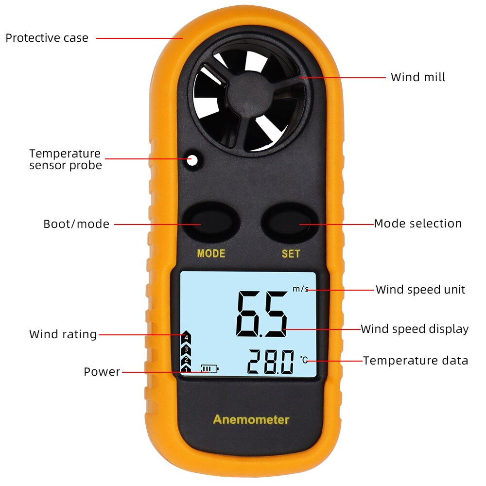 Gm816 vindmåler luft vindhastighedsmåler digitalt anemometer termometer vindhastighedsmåler vindmåler 30m/ s temp testværktøj 40% off