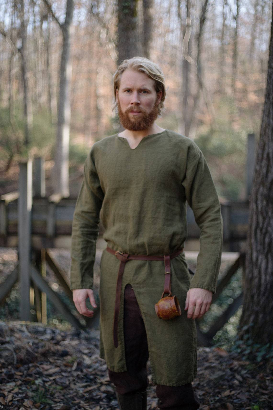 Túnica medieval de lino para hombre, sobretodo de basura, disfraz de tabardo de guerrero de Halloween para adulto: XL / Verde