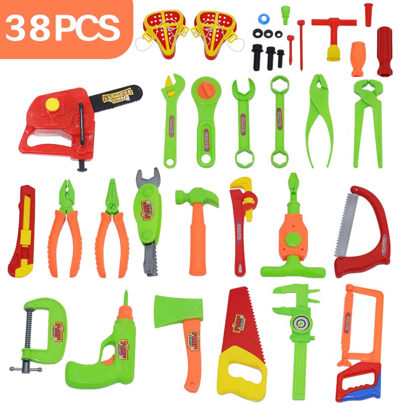 34pcs/set Boys Toy Repair Tools Ax Carpentry Plastic Simulation Tool Toys For Boys Baby Early Learning Educational Toys: 38PCS