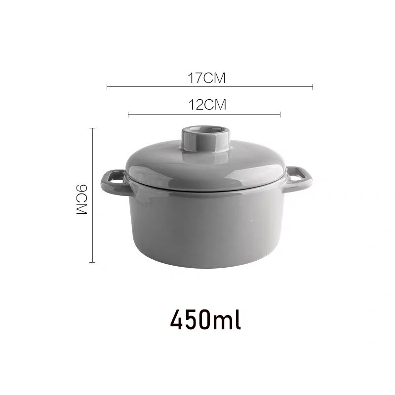 Podwójne ucho ceramiczne gulasz parowy garnek z pokrywką żaroodporne małe waza jajko mleko patelnia garnki parowe: 6.5cal szary