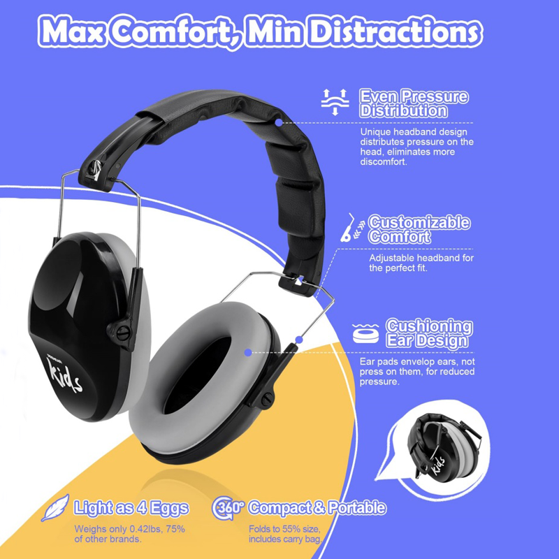 Prohear kinderoorkappen zwart, veiligheidsgehoorbescherming, verstelbaar, roze ruisonderdrukking, gehoorbescherming voor peuters en kinderen