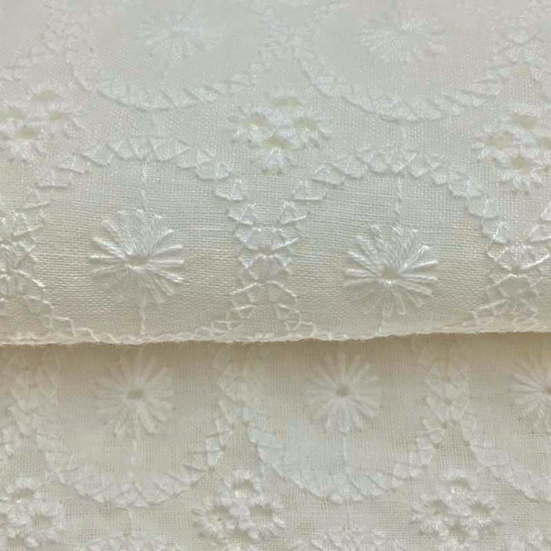 Summer Off White Swiss Cotton Voile Eyelet Lace Fabric for Dress,Diy Embroidered Apparel Patchwork Sewing Cloth,Width 130cm