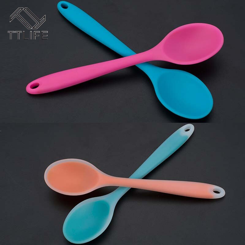 Ttlife hemanvändning mini silikonsked färgglada värmebeständiga skedar köksredskap matlagningsredskap slumpmässig färg 20.5*4.5cm