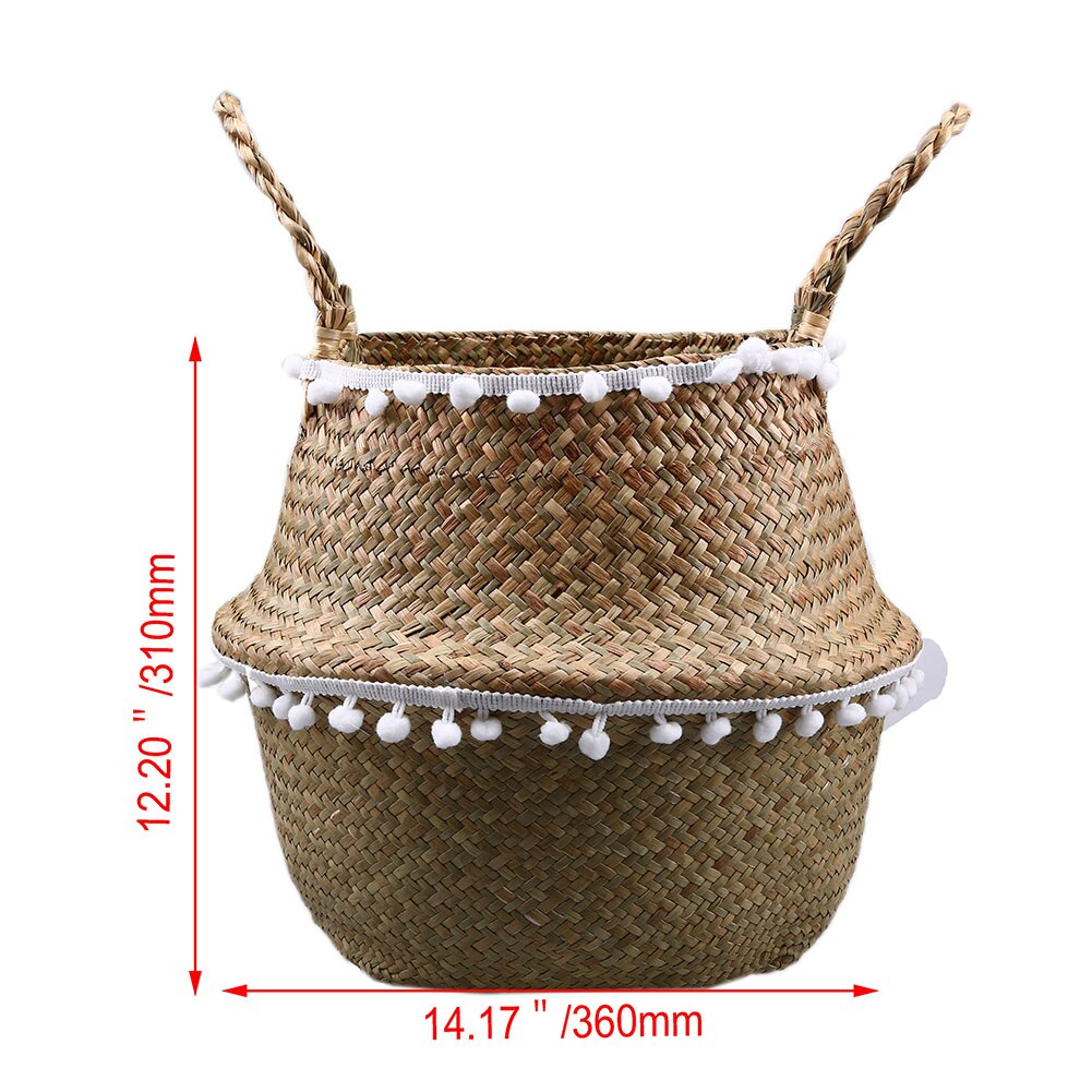 Seagrass Wickerwork Basket Foldable Flower Pots Planter Woven Dirty Laundry Baskets Hamper Fruit Toys Storage Basket Home Decor: 31x36cm-XL