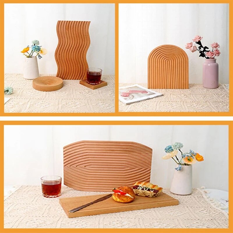 Food Photography Photo Props Wooden Crafts Wave Pattern Food Fruit Dessert Dinner Bread Tea Coffee Trays Plates Storage