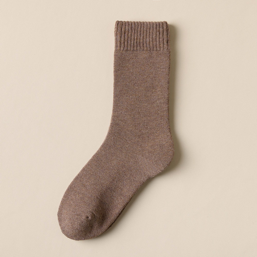 Calcetines de algodón gruesos y cálidos a la de Otoño Invierno señora Casual chica Color sólido calcetines de tubo medio para mujer: Castaño