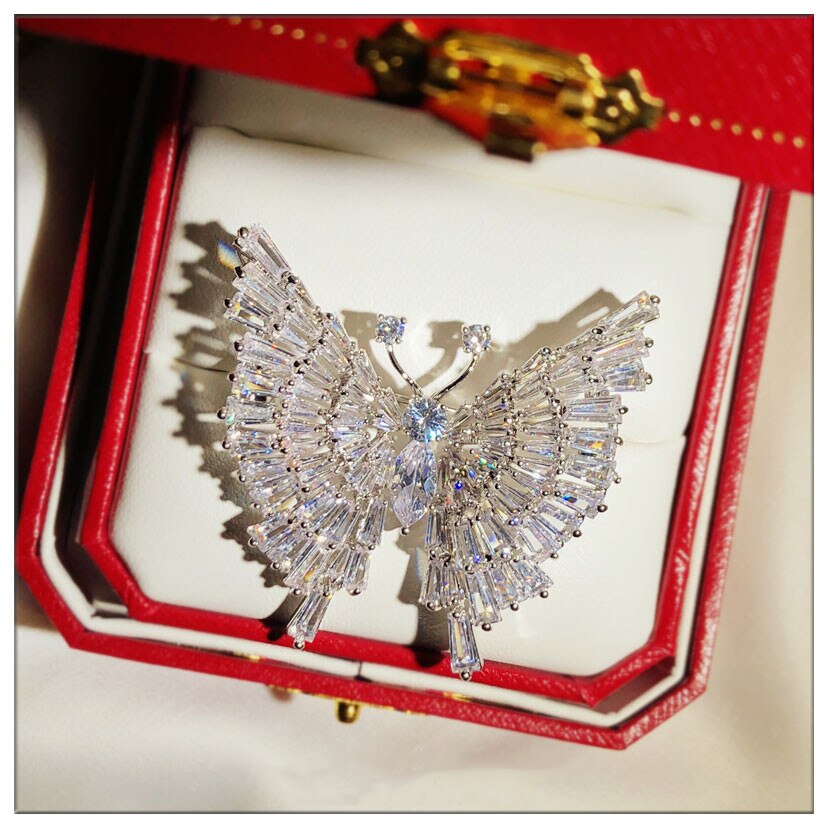 925 Brooches For Women Butterfly Crystal Cubic Zirconia High-end Exquisite Big Brooch Corsage Overcoat Pin Fine Jewelry