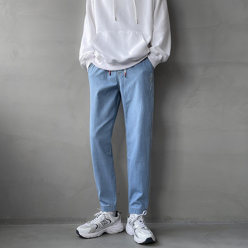 Pantalones vaqueros holgados para hombre, Simple, , cómodos, combinan con todo, para estudiantes, de diario, informales, rectos, de chándal: XL / blue