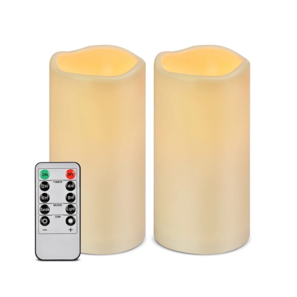 Yeelida Vlamloze LED-kaarsen met wasolie-effect, flikkerende afstandsbediening 3-pack wit zuil batterij-aangedreven timer elektrische kaarsen van echt was (7,5x10,12,5,15cm