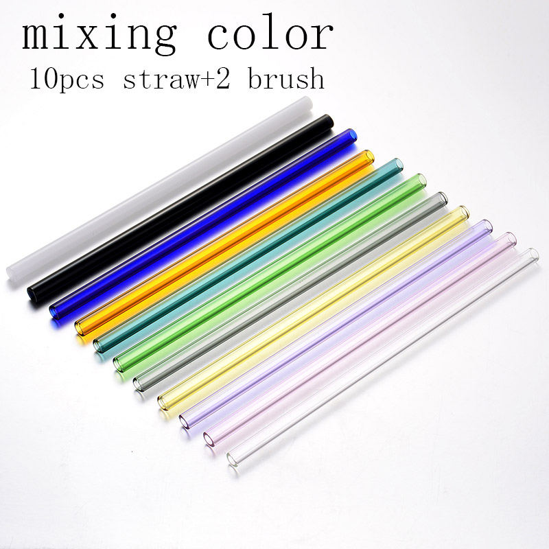 Paille en verre réutilisable faite à la main avec 2 pièces, brosse de nettoyage , pipette droite en verre, Tubularis: mix color
