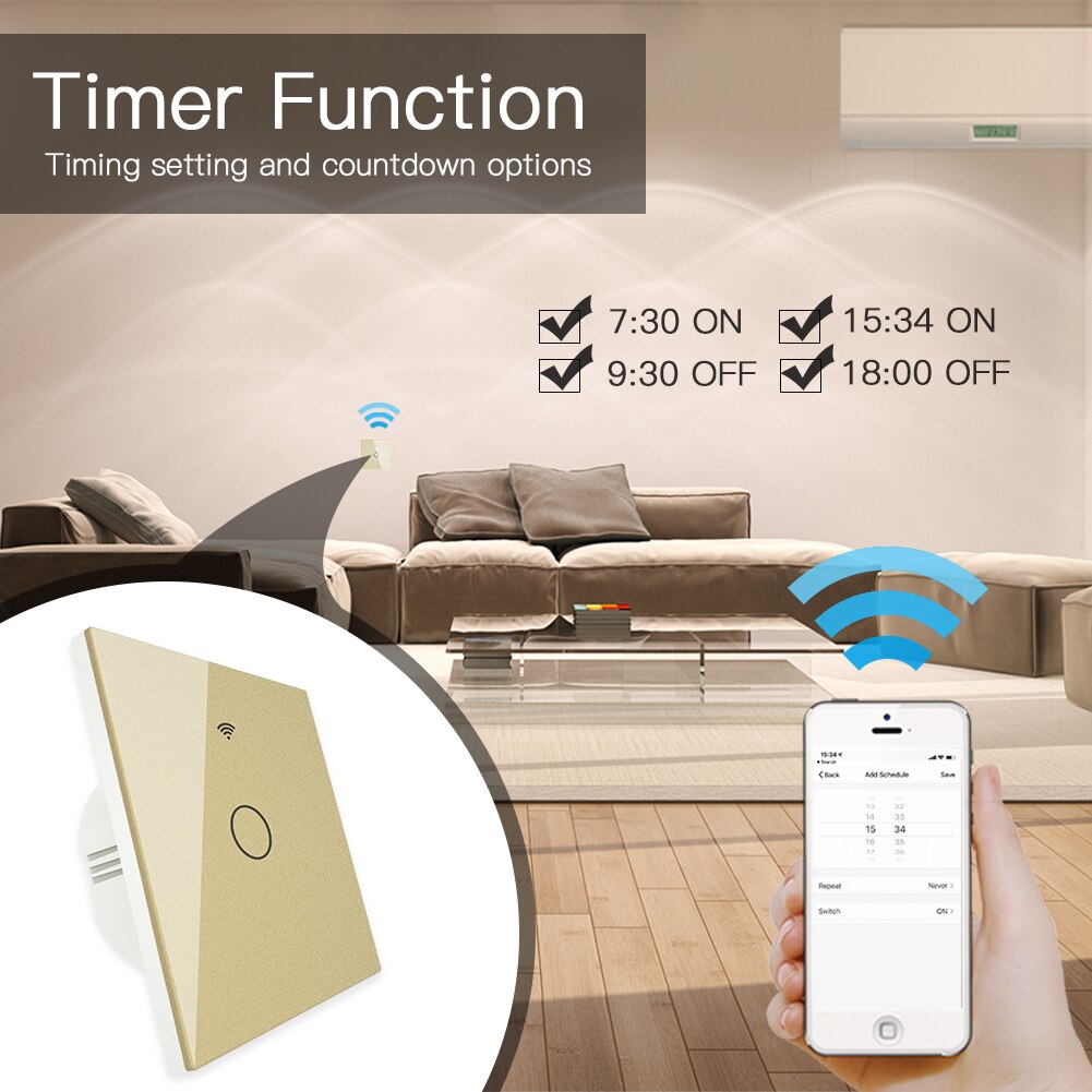 WiFi RF433 Transmitter Wall Panel Smart Glass Panel Touch Switch 1/2/3 Gang Remote Control Switch Works with Alexa, Google Home