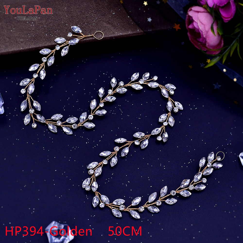 YouLaPan HP233 Wedding Rhinestone Headpieces Bride Hair Accessories Alloy Leaf Wedding Hair Vines Headband Wedding Hair Pieces: HP394-G 50cm