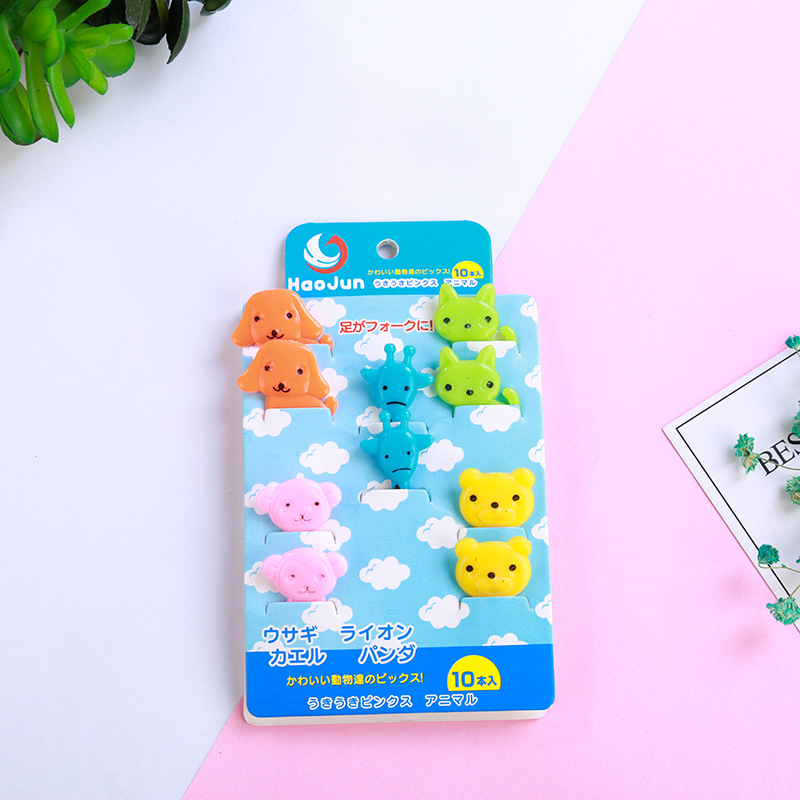 6/10pcs Cute Mini Bento Fork Set Food Picks for Kids Cartoon Animal Farm Toothpicks Children Fruit Forks Bento Accessories: B