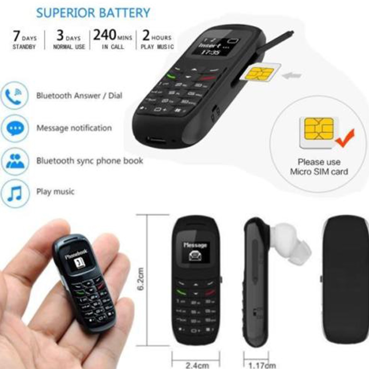 3 in 1 Gt Star Gtstar Bm70 Bluetooth Mini Mobile Phones Bluetooth Dialer Universal Wireless Headphone Cell Phone Dialer Earphone