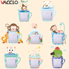 Vacclo Cartoon Kat Aap Schakelaar Sticker Voor Kinderkamer Creatieve Room Decor 3D Muurtattoo Muurschilderingen Wandschakelaar stickers