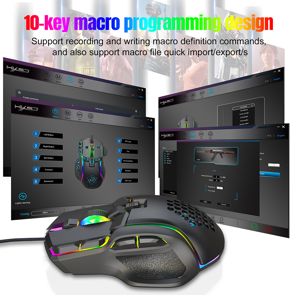 Neue USB Gaming Maus Computer Maus RGB Hintergrundbeleuchtung Mause Gamer 10 Tasten Programmierung 7200 dpi Ergonomische Gaming Maus Für computer
