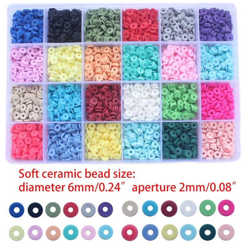 4800Pcs 24 Colors 6mm Flat Round Polymer Clay Disc Loose Spacer Bead DIY Jewelry F3MD