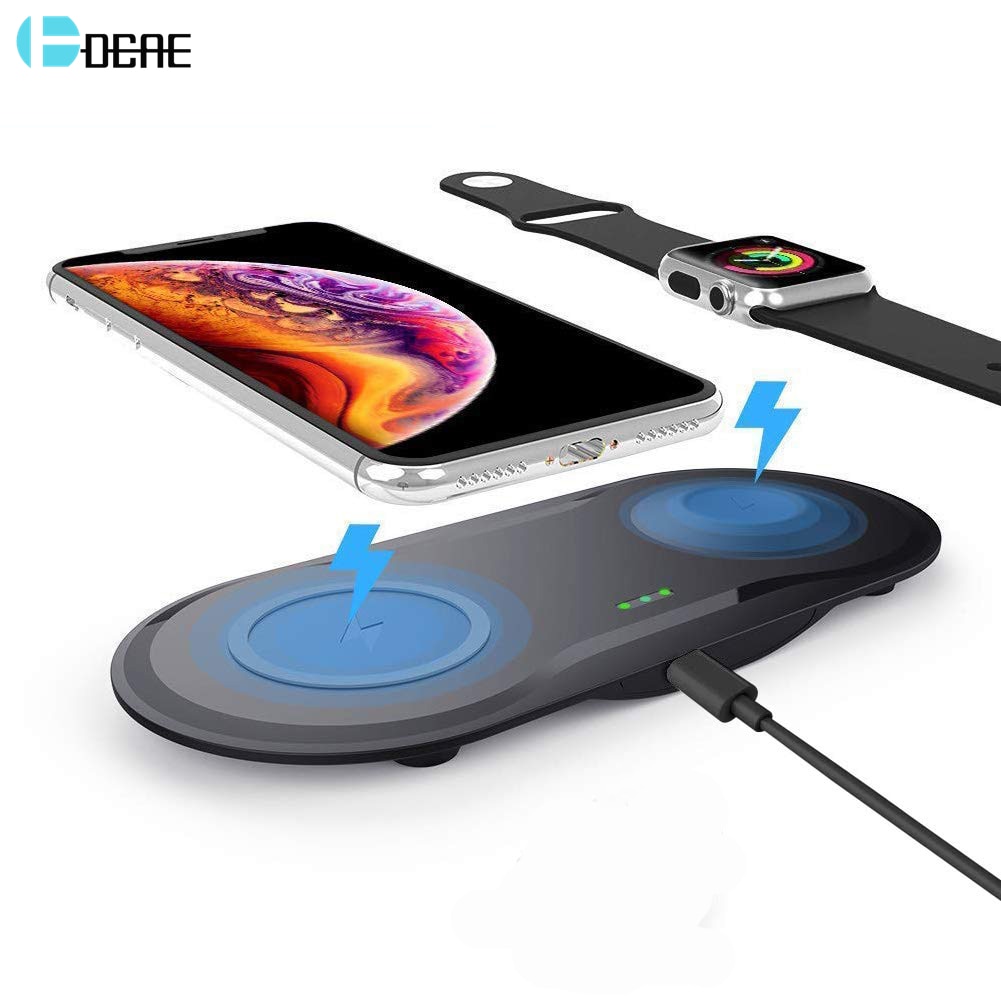 Dcae pad carregador sem fio 2 em 1, carregador wireless para apple watch series 5 4 3 2 airpods qi, estação de carregamento rápido 10w para iphone 11 pro xs xr x 8,