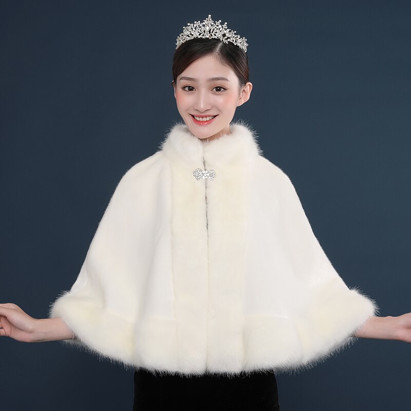 Kurze Hochzeit Mantel Faux Pelz Braut Bolero Kap wickeln Hochzeit Braut Mantel Für Besondere Anlässe Schal Jacken Hochzeit Zubehör: Elfenbein Weiß