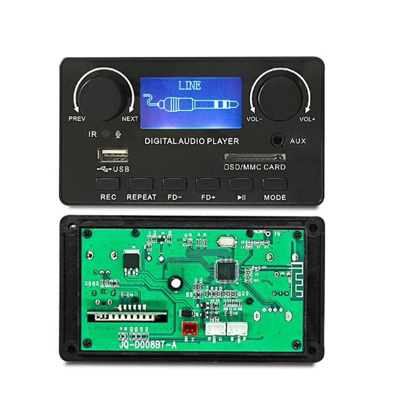 LCD Display Bluetooth 5.0 MP3 Decoder Board Support Handsfree Recording FM DC 12V MP3 WMA WAV APE FLAC Audio Player