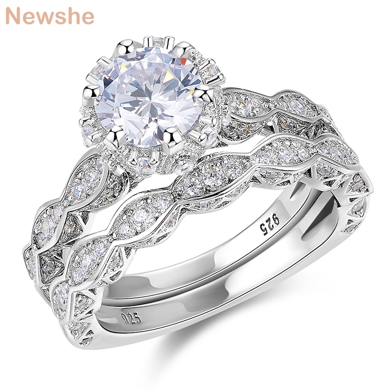 Newshe 2.6Ct White Round Cut AAA CZ Vintage Wedding Ring Set Genuine 925 Sterling Silver Engagement Rings For Women JR4891