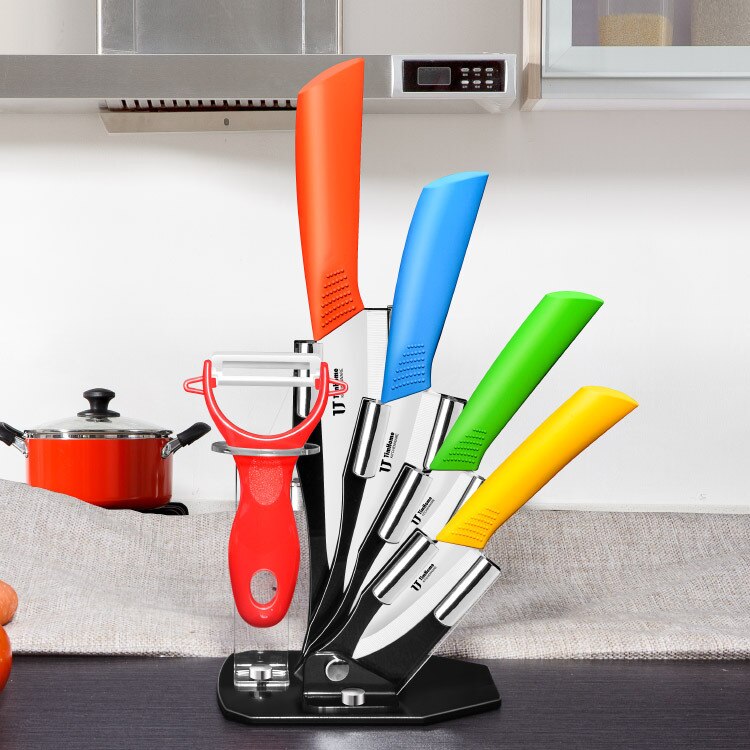 6 Pieces Kitchen Knives Set with Block,Kitchen Ceramic Knife Set with Handle Kitchen Knives Cooking Tools