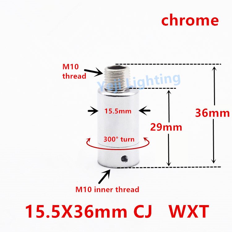 Universalhoved  m10 m8 indvendig gevind udvendige tænder loft rose baldakin adapter lampe sokkel stik jernbelægning belysningsarmaturer: 15.5 x 36 cj krom