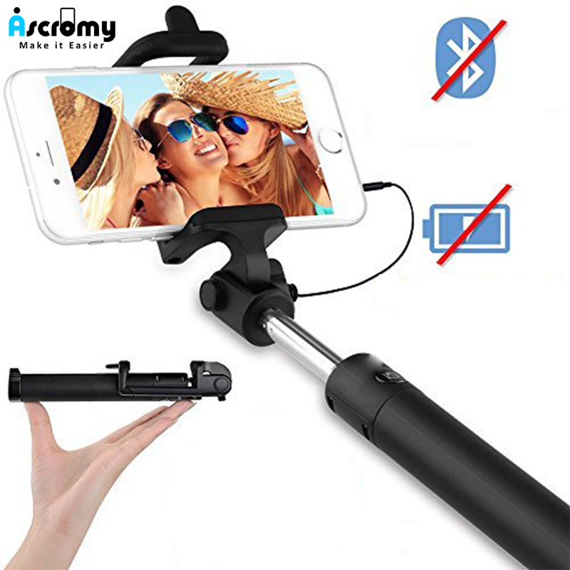 Ascromy Uitschuifbare Bedrade Handheld Selfie Stok Selfiestick 3.5mm Aux Kabel Monopod Voor iPhone iOS Android Mobiele Telefoon Accessoires