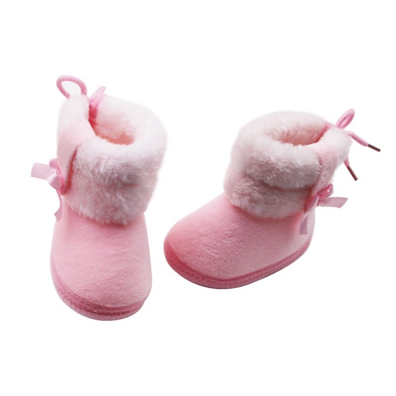 LXA-Winter Baby Boy Girl Cotton Snow Boots With Bow Tie Mid-tube Boots Infant Anti-slip Toddler Shoes: Pink / L