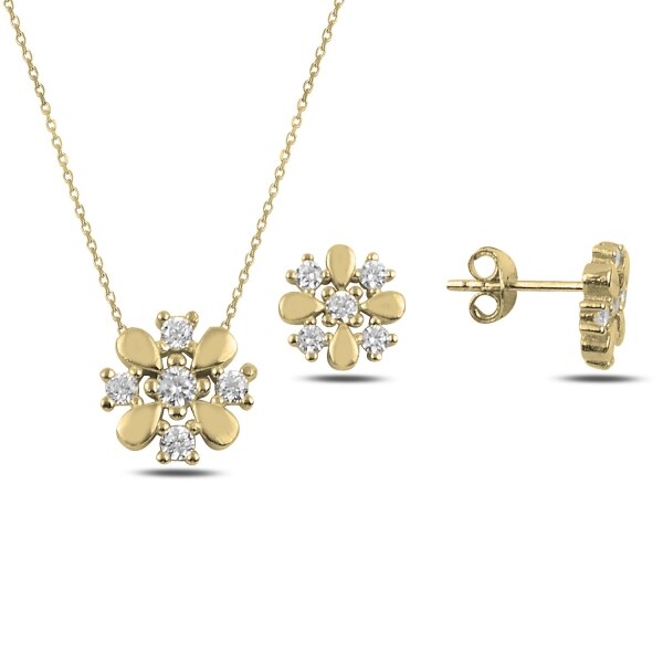 Kutaydan Zircone cubo Zirconia Fiore 925 sterlina d'argento impostato fatto in Turchia