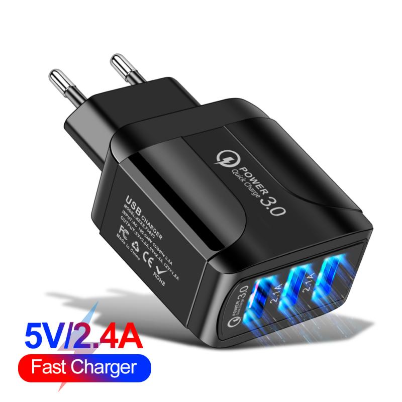 Cargador luminoso 3USB 2.4A para teléfono inteligente, cargador de paso para tableta, cargadores de teléfono móvil, telecomunicaciones