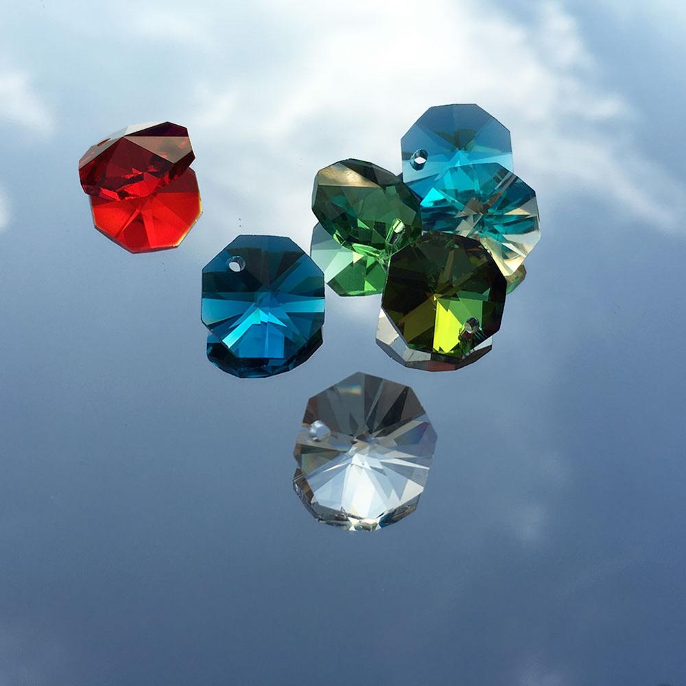 7 Kleur Kristal Glas Achthoek Kralen 70 Stks/partij Verlichting Accessoires Bruiloft Decor.K9 Prisma Kroonluchter Onderdelen Enkel Gat