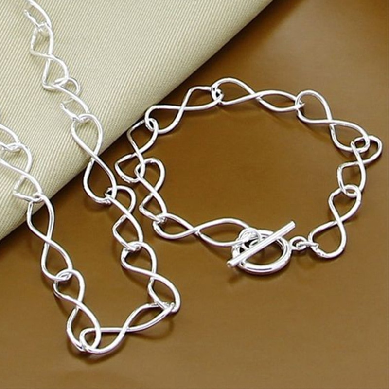 925 Silver Jewelry Set Necklace Bracelet Set For Women Party Jewelry