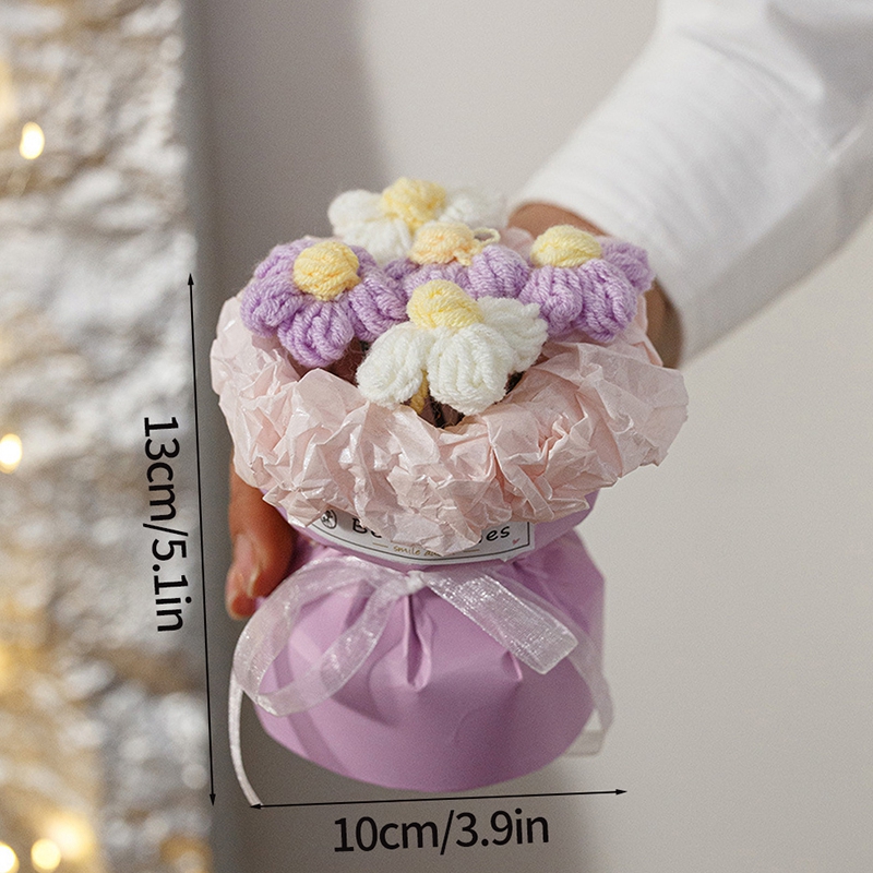 Ramo de margaritas de flores tejidas de ganchillo, del Día de la madre, flores artificiales, decoración del banquete de boda, decoración de ramo tejido DIY: Rosa claro