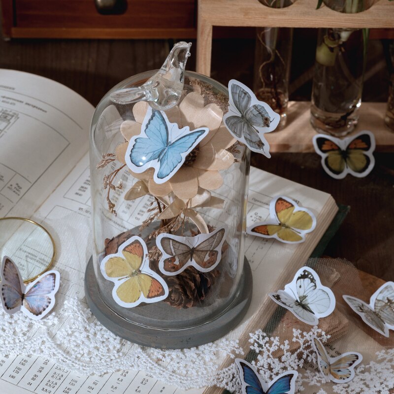 46 pz/scatola farfalla esemplari di Serie Decorativo Della Cancelleria mini set di Adesivi Scrapbooking FAI DA TE Diario Album Bastone Lable