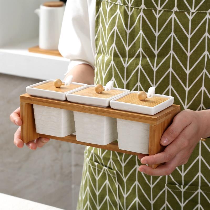 Keramische Specerij Opslag Jar Creatieve Keramische Keuken Kruiden Tank Set Olijfolie Fles Suiker Zout Shaker Kruidkruik