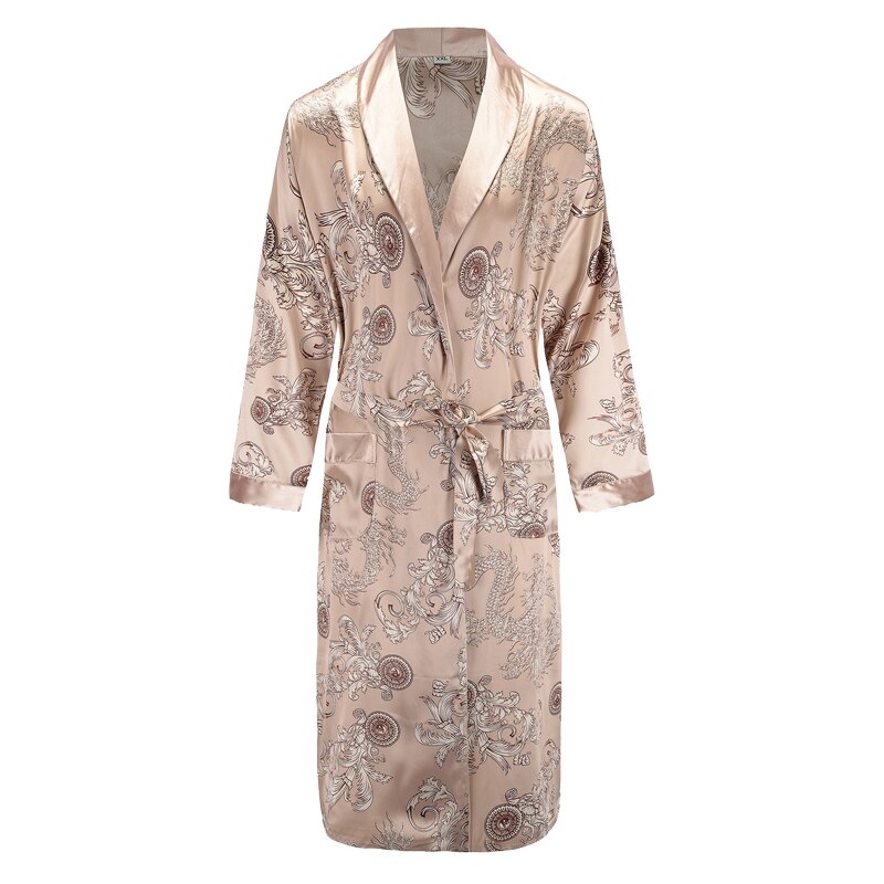 Mænd morgenkjole lange ærmer kimono badekåbe kjole silkeagtig satin drage print pyjamas nattøj nattøj kjole afslappet hjem: Kappe 3 / Xxl