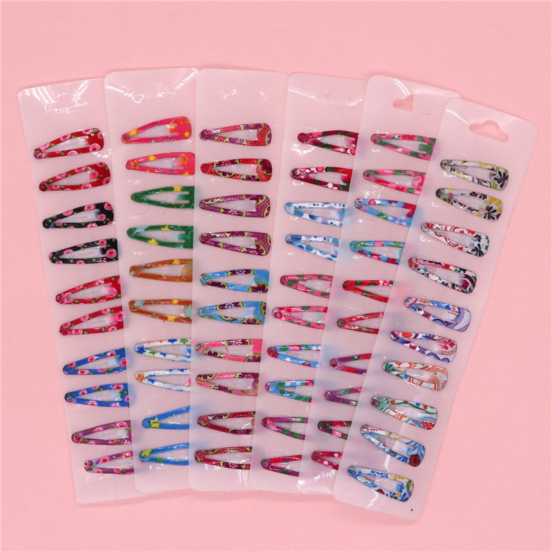 50 st /5 set 3cm små små söta hårspännen för barn baby färgglada tryck hårnålar hårspännen stift metall hårgrepp snap bb clips